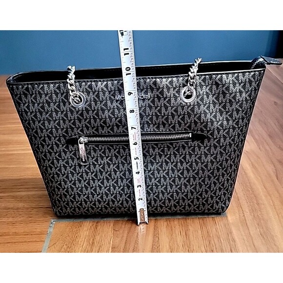 Authentic Michael Kors Jet Set Item Black/Silver Medium Front Zip Chain Tote :) - Picture 7 of 16